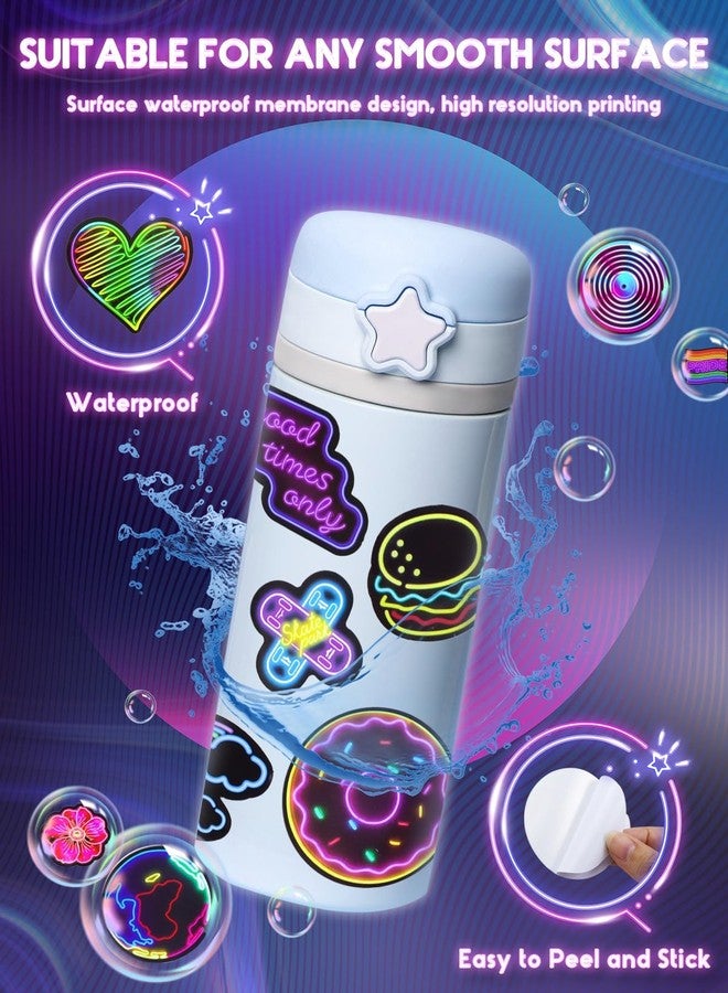 GAUENEEN 200Pcs Water Bottle Stickers Cool Neon Stickers, Waterproof Vinyl Sticker, Sticker Pack for Laptop Skateboard Journal Notesbook Computer Phone Cup Guitar Luggage etc - Image 4